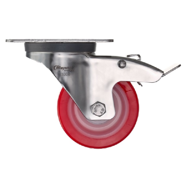 Детальное изображение Колесо Стелла-техник 6903-80 поворотное с тормозом, диаметр 80мм, грузоподъемность 120кг, термопластичный полиуретан, полиамид, кронштейн из нержавеющей стали - Купить