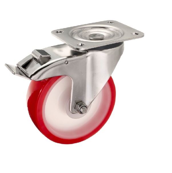 Детальное изображение Колесо Стелла-техник 6903-150 поворотное с тормозом, диаметр 160мм, грузоподъемность 350кг, термопластичный полиуретан, полиамид, кронштейн из нержавеющей стали - Купить