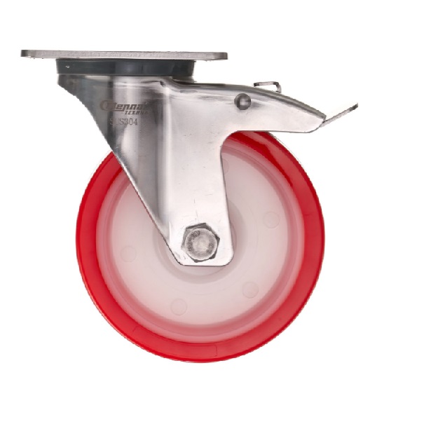 Детальное изображение Колесо Стелла-техник 6903-125 поворотное с тормозом, диаметр 125мм, грузоподъемность 220кг, термопластичный полиуретан, полиамид, кронштейн из нержавеющей стали - Купить