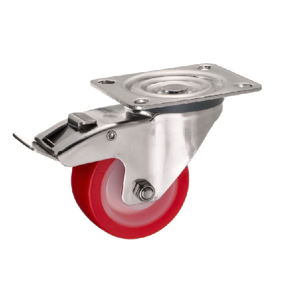 Детальное изображение Колесо Стелла-техник 6903-80 поворотное с тормозом, диаметр 80мм, грузоподъемность 120кг, термопластичный полиуретан, полиамид, кронштейн из нержавеющей стали - Купить