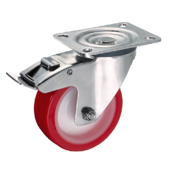 Детальное изображение Колесо Стелла-техник 6903-100 поворотное с тормозом, диаметр 100мм, грузоподъемность 170кг, термопластичный полиуретан, полиамид, кронштейн из нержавеющей стали - Купить