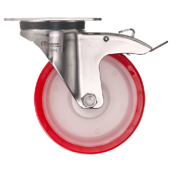 Детальное изображение Колесо Стелла-техник 6903-150 поворотное с тормозом, диаметр 160мм, грузоподъемность 350кг, термопластичный полиуретан, полиамид, кронштейн из нержавеющей стали - Купить