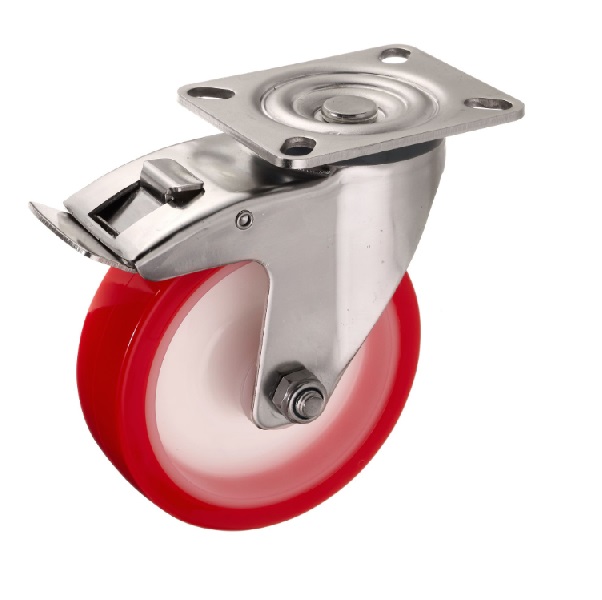 Детальное изображение Колесо Стелла-техник 6903-125 поворотное с тормозом, диаметр 125мм, грузоподъемность 220кг, термопластичный полиуретан, полиамид, кронштейн из нержавеющей стали - Купить