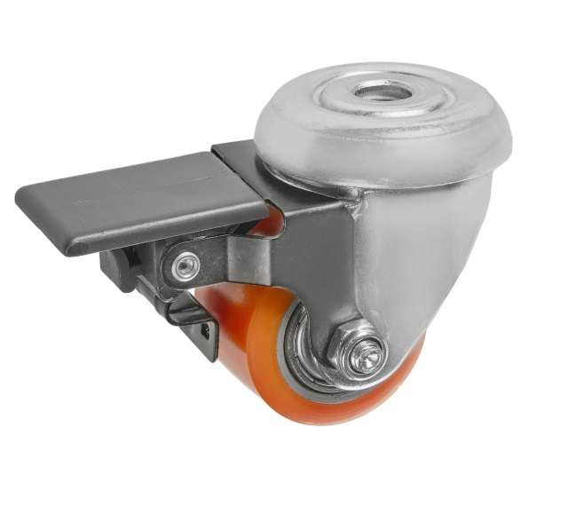 Детальное изображение Колесо Стелла-техник 1705-35 поворотное с тормозом и отверстием, диаметр 35мм, грузоподъемность 100кг, полиуретан, сталь - Купить