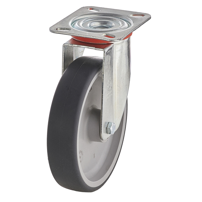 Детальное изображение Колесо Tellure Rota 714206 поворотное, диаметр 200мм, грузоподъемность 225кг, термопластичная серая резина, полипропилен - Купить