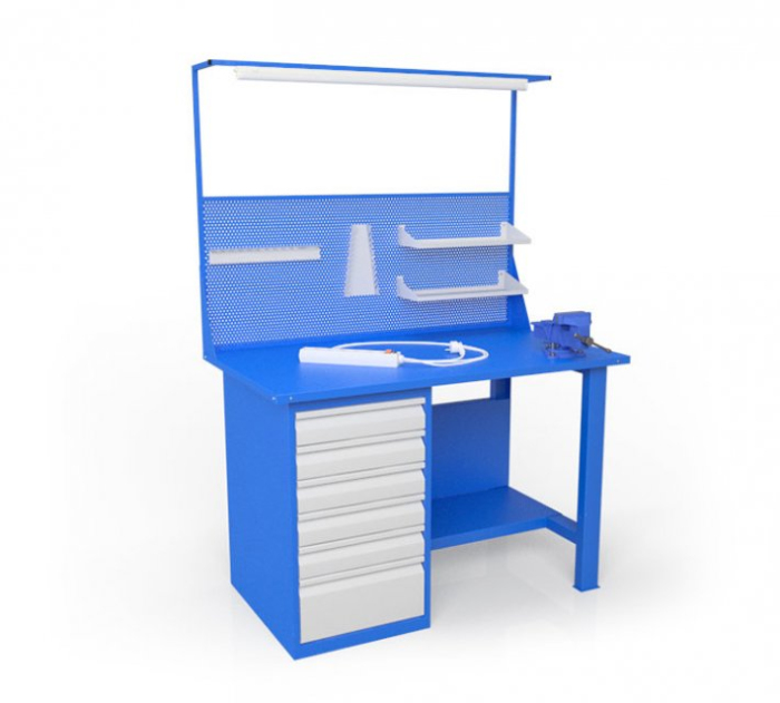 Детальное изображение Верстак слесарный однотумбовый с экраном и тисками ВСТ-Н 12/60-ПС650-Э6 - Купить