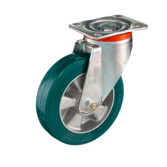 Детальное изображение Колесо Tellure Rota 627516 поворотное, диаметр 200мм, грузоподъемность 700кг, полиуретан TR- ROLL, алюминий - Купить