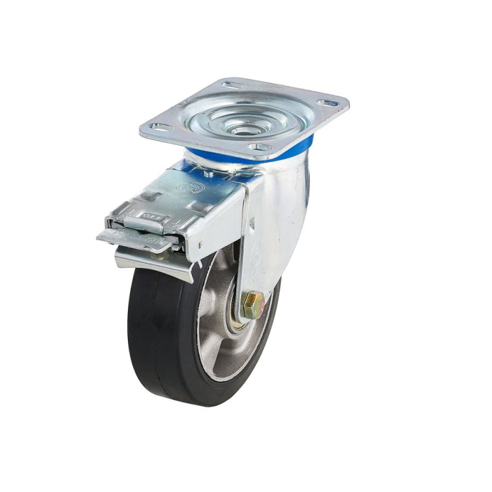 Детальное изображение Колесо Tellure Rota 727910 поворотное с тормозом, диаметр 160мм, грузоподъемность 300кг, эластичная резина SYGMA, алюминий - Купить