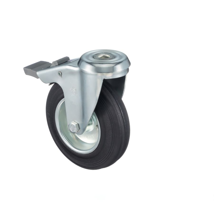 Детальное изображение Колесо Tellure Rota 536203 поворотное с тормозом, диаметр 125мм, грузоподъемность 130кг, черная резина, сталь - Купить