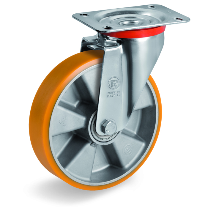 Детальное изображение Колесо Tellure Rota 659301 поворотное, диаметр 80мм, грузоподъемность 200кг, полиуретан TR, алюминий - Купить