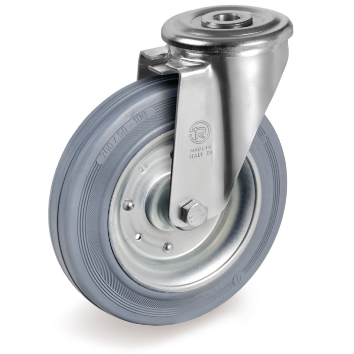 Детальное изображение Колесо Tellure Rota 237901 поворотное, диаметр 80мм, грузоподъемность 65кг, серая резина, сталь - Купить