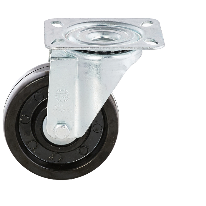 Детальное изображение Колесо Tellure Rota 677112 поворотное, диаметр 100мм, грузоподъемность 200кг, фенольная смола до 300С, шариковые термо подшипники в основании ступицы - Купить