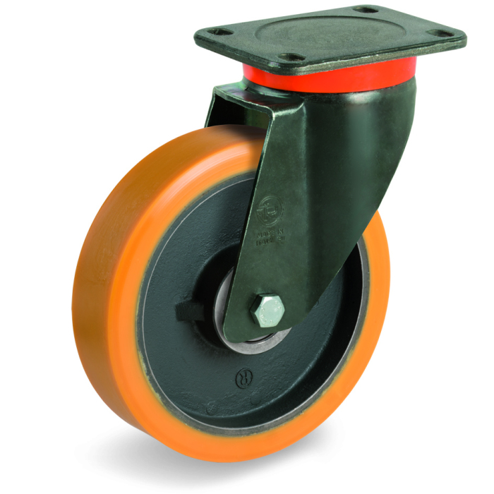 Детальное изображение Колесо Tellure Rota 647863 поворотное, диаметр 125мм, грузоподъемность 550кг, полиуретан TR, чугун - Купить