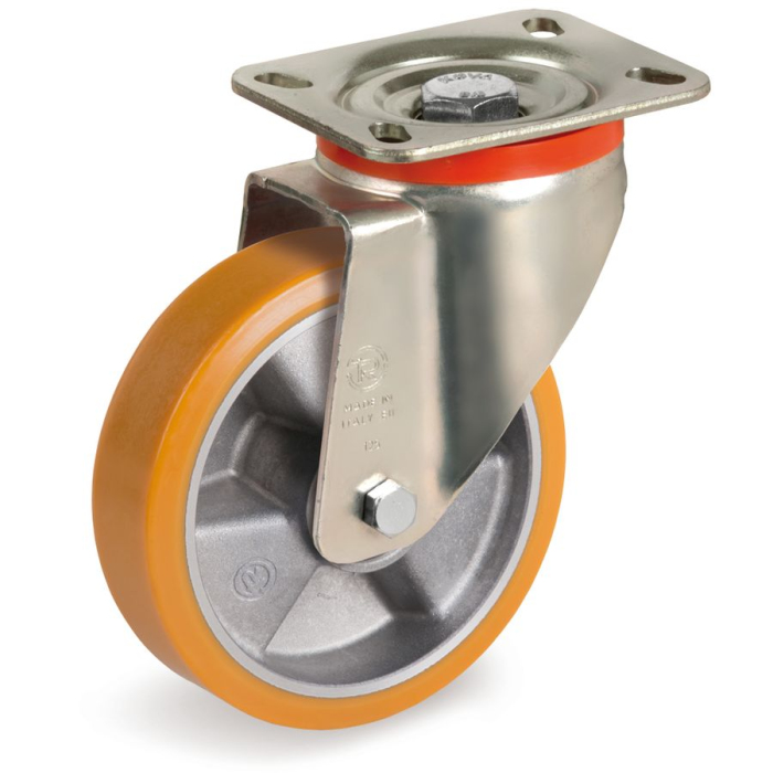 Детальное изображение Колесо Tellure Rota 657603 поворотное, диаметр 125мм, грузоподъемность 350кг, полиуретан TR, алюминий - Купить