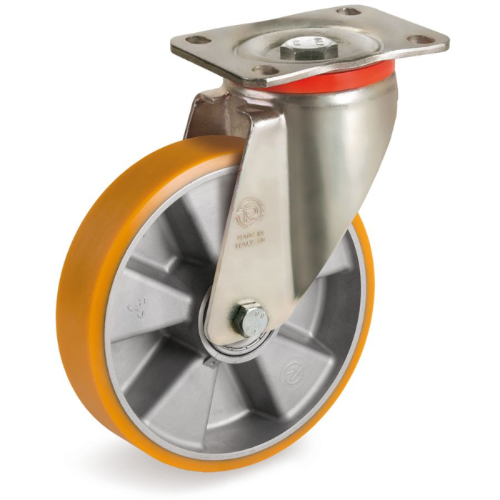 Детальное изображение Колесо Tellure Rota 657606 поворотное, диаметр 200мм, грузоподъемность 750кг, полиуретан TR, алюминий - Купить