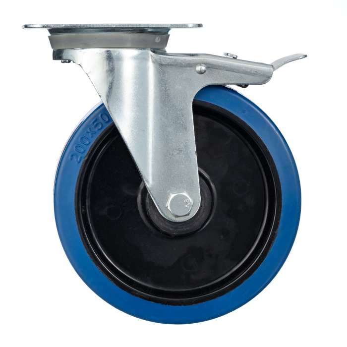 Детальное изображение Колесо Стелла-техник N48200RBLB поворотное с тормозом, d=200мм, полипропилен, эластичная резина, игольчатый подшипник, г/п=400кг - Купить