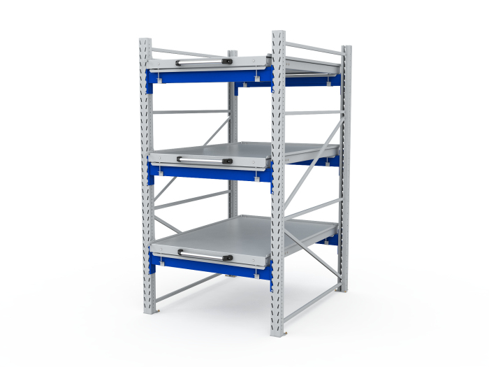 Детальное изображение Стеллаж с выкатными платформами S-HEAVY 1000/900 (3 яруса хранения) - Купить