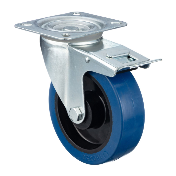 Детальное изображение Колесо Стелла-техник N48160RBLB поворотное с тормозом, d=160мм, полипропилен, эластичная резина, игольчатый подшипник, г/п=350кг - Купить