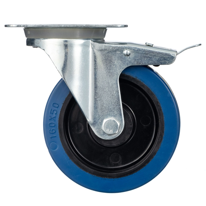 Детальное изображение Колесо Стелла-техник N48160RBLB поворотное с тормозом, d=160мм, полипропилен, эластичная резина, игольчатый подшипник, г/п=350кг - Купить