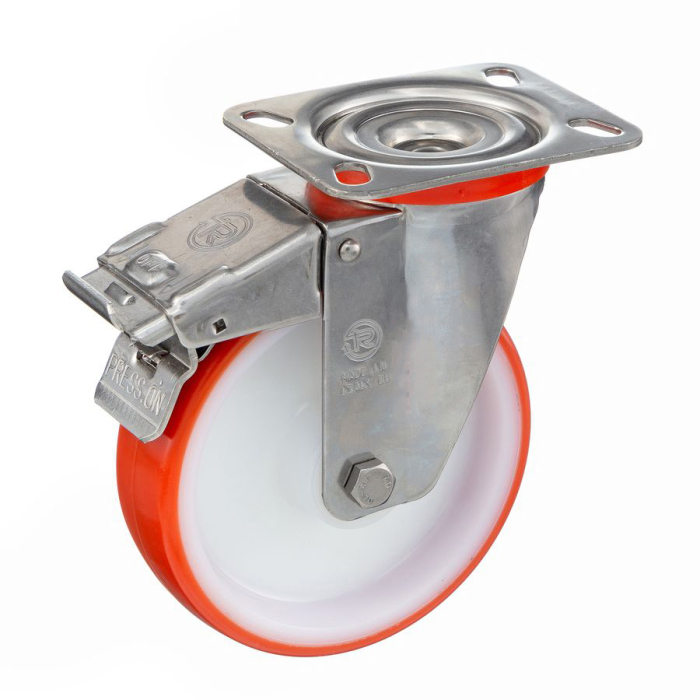 Детальное изображение Колесо Tellure Rota 606602 поворотное с тормозом, диаметр 100мм, грузоподъемность 170кг, термопластичный полиуретан, полиамид - Купить