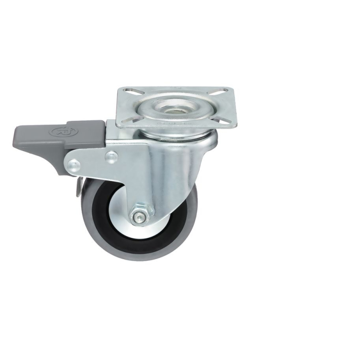 Детальное изображение Колесо Tellure Rota 378103 поворотное с тормозом, диаметр 80мм, грузоподъемность 55кг, серая резина, полипропилен - Купить