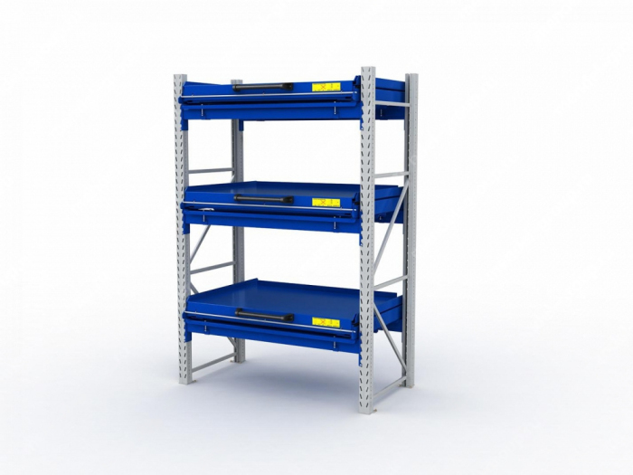 Детальное изображение Стеллаж с выкатными платформами S-HEAVY 1000/1300 (3 яруса хранения) - Купить