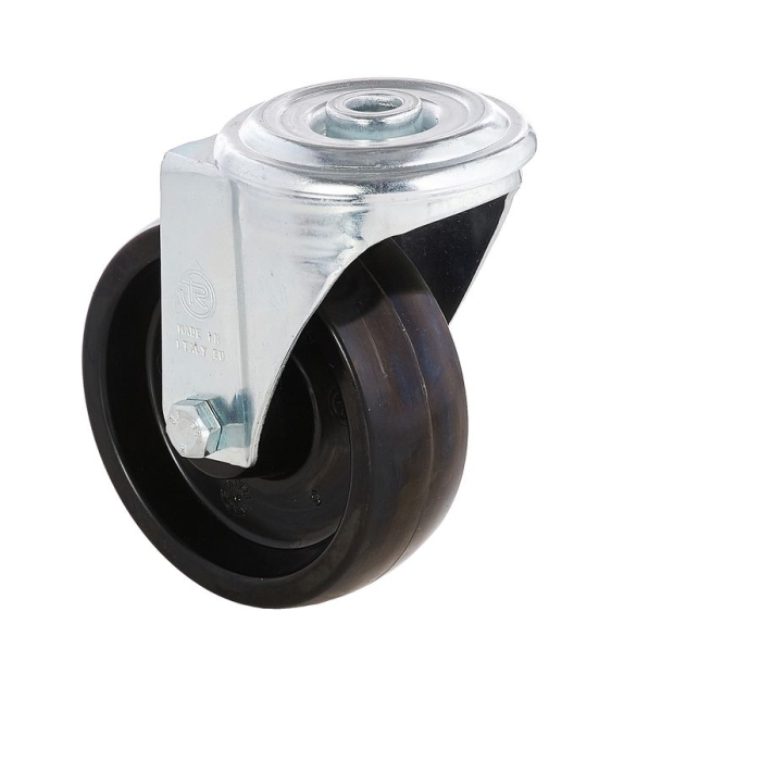 Детальное изображение Колесо Tellure Rota 676102 поворотное, диаметр 100мм, грузоподъемность 200кг, фенольная смола до 300С, классическая термо втулка, центральное отверстие в опоре для крепления под болт 12мм - Купить