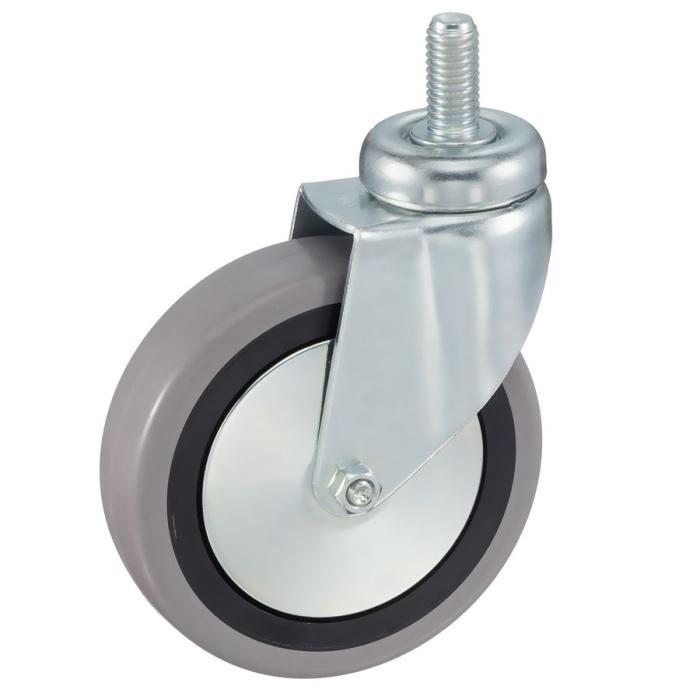 Детальное изображение Колесо Tellure Rota 376105 поворотное, диаметр 125мм, грузоподъемность 80кг, серая резина, полипропилен, штырь с резьбой M12 - Купить