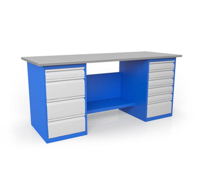 Детальное изображение Двухтумбовый слесарный верстак с оцинкованной столешницей ВСТ-Н 18/406-ПС800-ОЦ - Купить