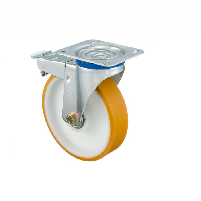 Детальное изображение Колесо Tellure Rota 669206 поворотное с тормозом, диаметр 200мм, грузоподъемность 500кг, полиуретан TR, полиамид 6 - Купить