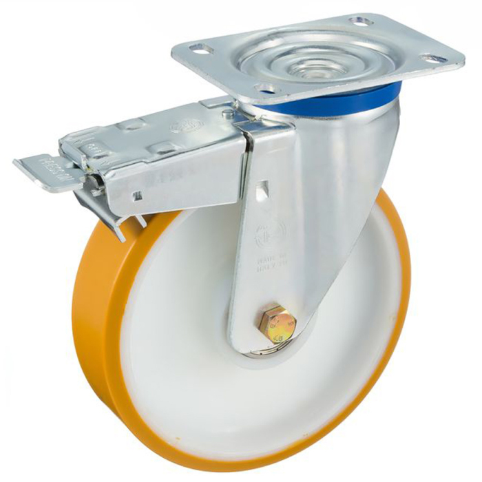 Детальное изображение Колесо Tellure Rota 669206 поворотное с тормозом, диаметр 200мм, грузоподъемность 500кг, полиуретан TR, полиамид 6 - Купить