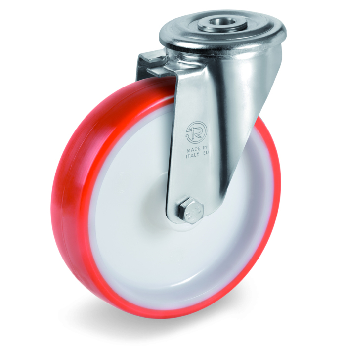 Детальное изображение Колесо Tellure Rota 607703 поворотное под болт 12мм, диаметр 125мм, грузоподъемность 220кг, термопластичный полиуретан, полиамид - Купить