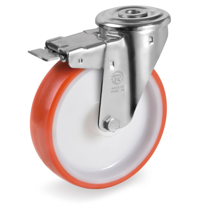 Детальное изображение Колесо Tellure Rota 608801 поворотное с тормозом, диаметр 80мм, грузоподъемность 120кг, термопластичный полиуретан, полиамид - Купить