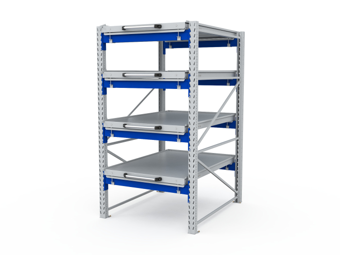 Детальное изображение Стеллаж с выкатными платформами S-HEAVY 1000/900 (4 яруса хранения) - Купить