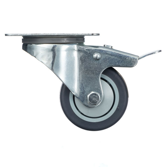 Детальное изображение Колесо Стелла-техник N48100TPRB поворотное с тормозом, диаметр 100мм, грузоподъемность 100кг, термопластичная серая резина, полипропилен - Купить