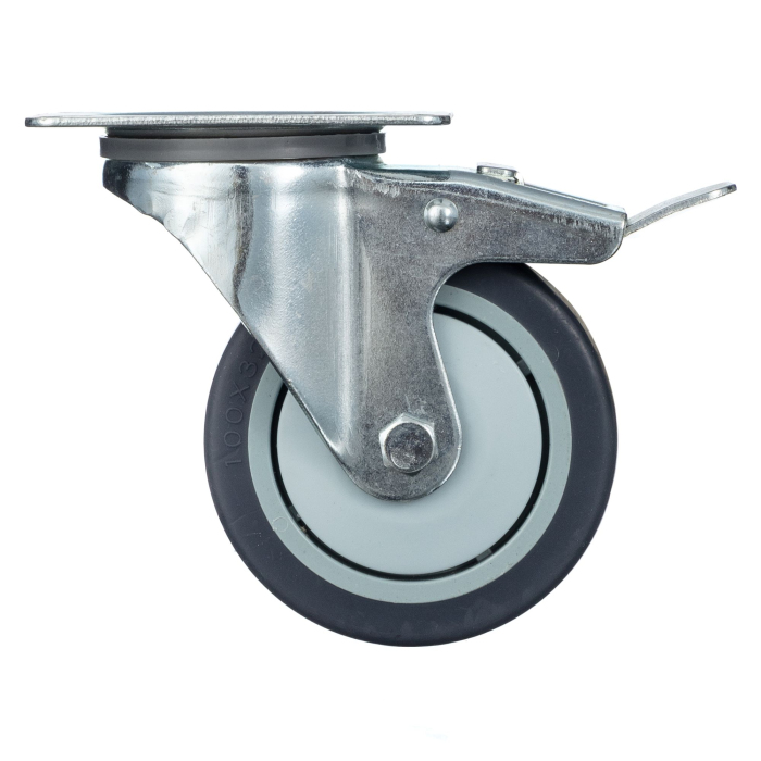 Детальное изображение Колесо Стелла-техник N48075TPRB поворотное с тормозом, диаметр 75мм, грузоподъемность 70кг, термопластичная серая резина, полипропилен - Купить