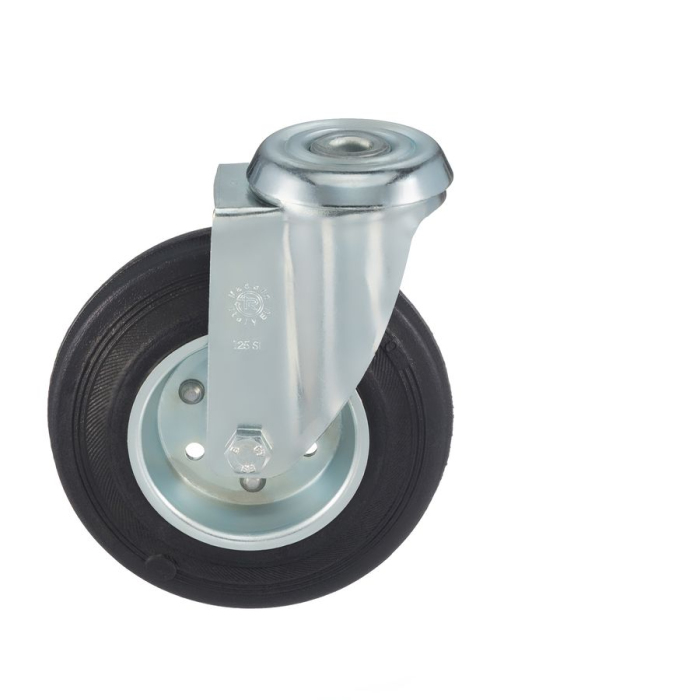 Детальное изображение Колесо Tellure Rota 536103 поворотное, диаметр 125мм, грузоподъемность 130кг, черная резина, сталь - Купить