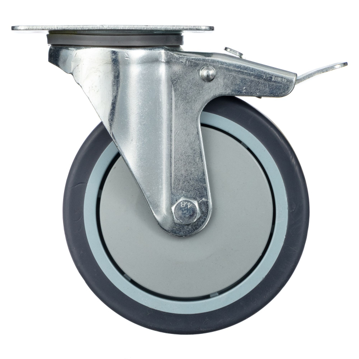 Детальное изображение Колесо Стелла-техник N48125TPRB поворотное с тормозом, диаметр 125мм, грузоподъемность 140кг, термопластичная серая резина, полипропилен - Купить