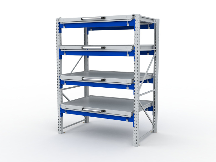Детальное изображение Стеллаж с выкатными платформами S-HEAVY 1000/1300 (4 яруса хранения) - Купить