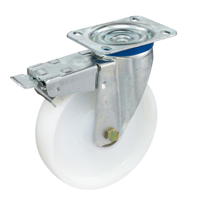 Детальное изображение Колесо Tellure Rota 684306 поворотное с тормозом, диаметр 200мм, грузоподъемность 500кг, полиамид, шариковый подшипник - Купить