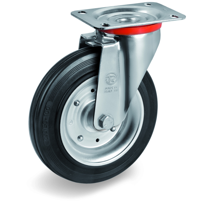 Детальное изображение Колесо Tellure Rota 535112 поворотное, диаметр 160мм, грузоподъемность 180кг, черная резина, сталь - Купить