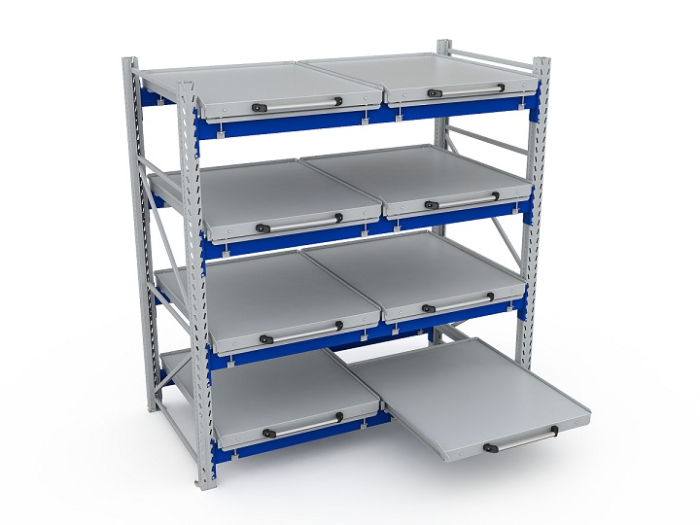 Детальное изображение Стеллаж с выкатными платформами S-HEAVY 500 (4 яруса хранения) RAL 7035 - Купить