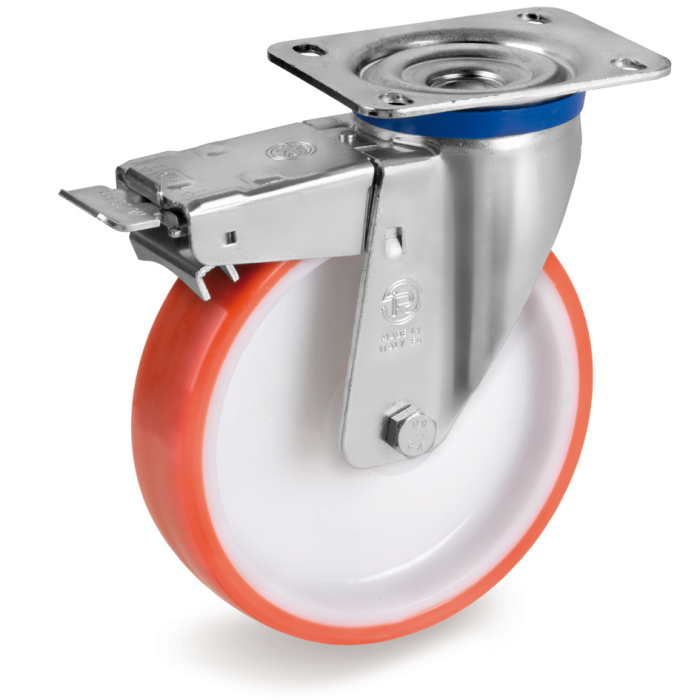 Детальное изображение Колесо Tellure Rota 606806 поворотное c тормозом, диаметр 200мм, грузоподъемность 450кг, термопластичный полиуретан, полиамид - Купить