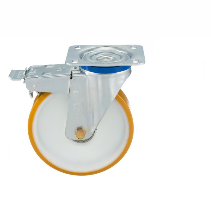 Детальное изображение Колесо Tellure Rota 669206 поворотное с тормозом, диаметр 200мм, грузоподъемность 500кг, полиуретан TR, полиамид 6 - Купить