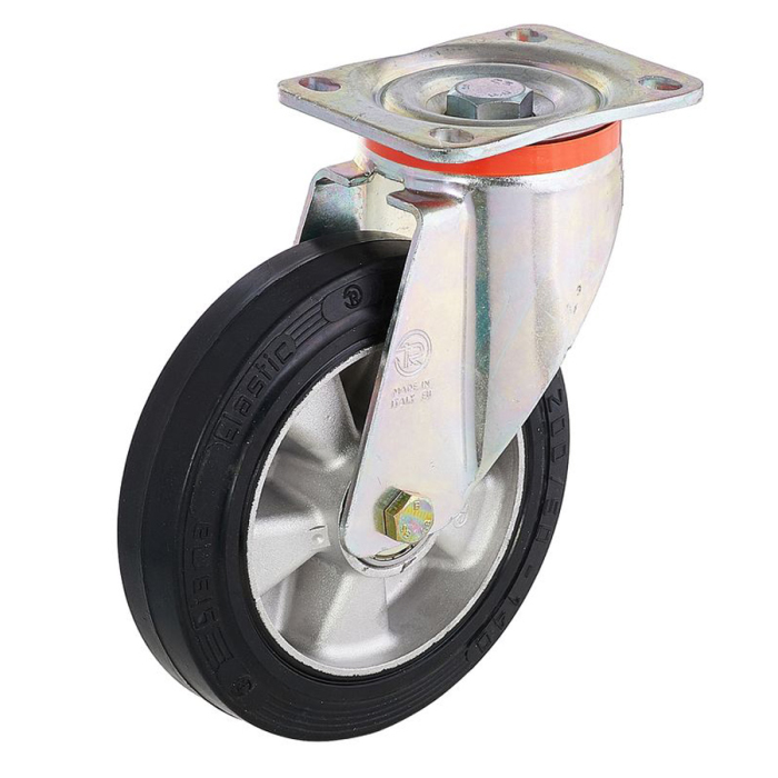 Детальное изображение Колесо Tellure Rota 727516 поворотное, диаметр 200мм, грузоподъемность 500кг, эластичная резина SYGMA, алюминий, усиленный кронштейн P - Купить