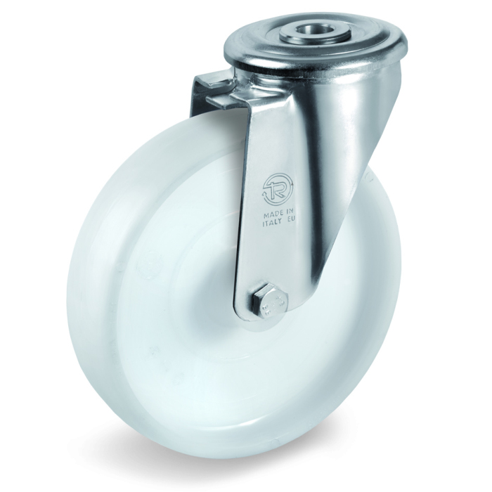 Детальное изображение Колесо Tellure Rota 687701 поворотное, диаметр 80мм, грузоподъемность 180кг, полиамид с центральным отверстием для крепления под болт 12мм - Купить