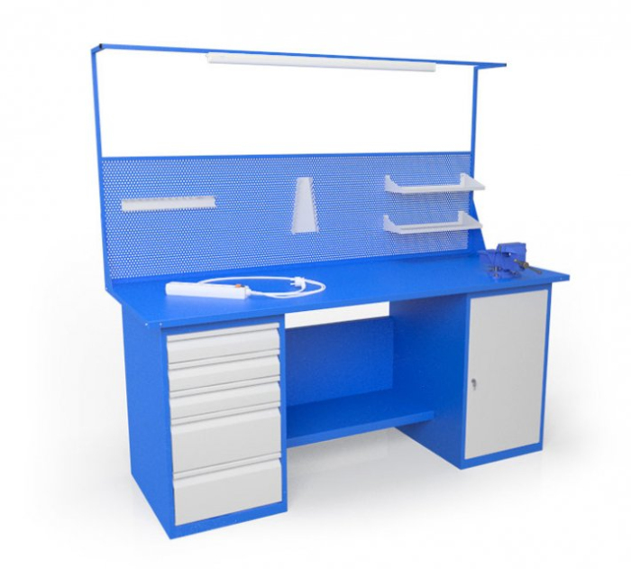 Детальное изображение Верстак слесарный двухтумбовый с экраном и тисками ВСТ-Н 18/501-ПС800-Э6 - Купить