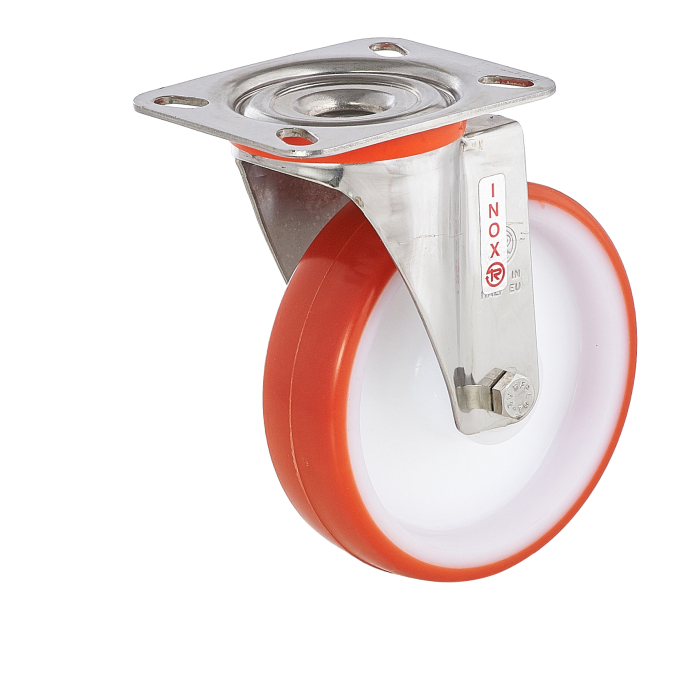 Детальное изображение Колесо Tellure Rota 604401 поворотное, диаметр 80мм, грузоподъемность 120кг, термопластичный полиуретан, полиамид, кронштейн из нержавеющей стали - Купить