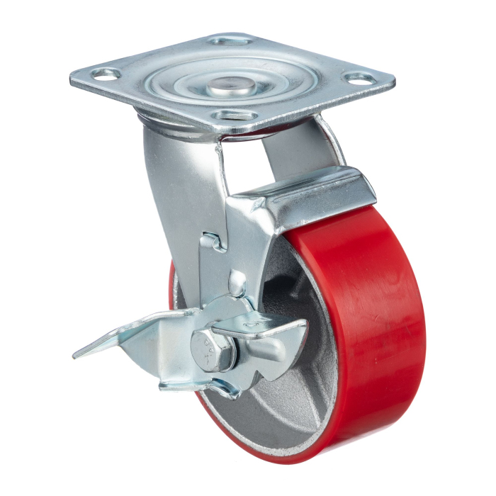 Детальное изображение Колесо Стелла-техник N29125CPUB1 d=125мм, чугун/полиуретан, поворотное с тормозом, игольчатый, г/п=250кг - Купить