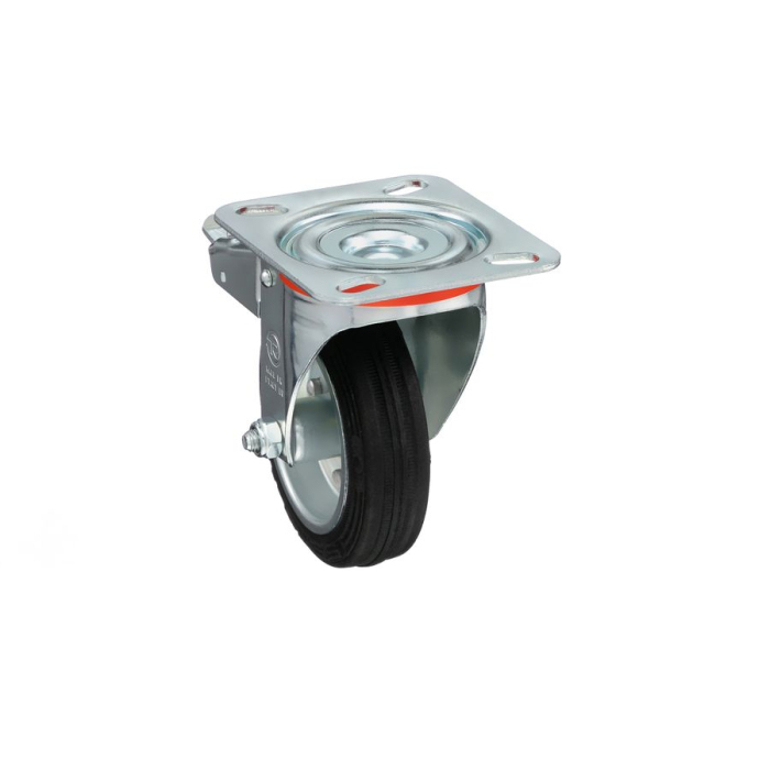 Детальное изображение Колесо Tellure Rota 535422 поворотное с тормозом, диаметр 100мм, грузоподъемность 80кг, черная резина, сталь - Купить